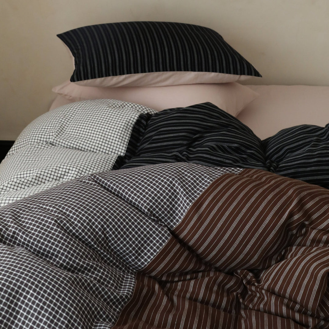 Reversible Embroidered Gingham Cotton Duvet Cover Set
