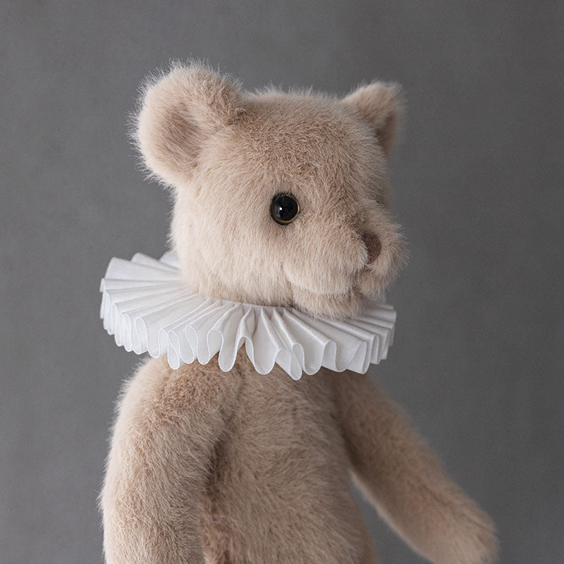 Handcrafted Plush Teddy Bear with Linen Dress and Embroidered Features