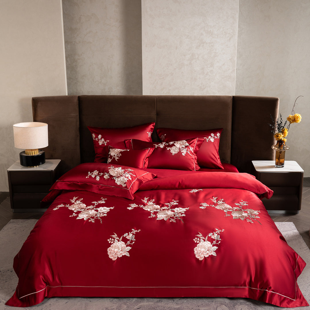 Embroidered Satin Duvet Cover Bedding Set