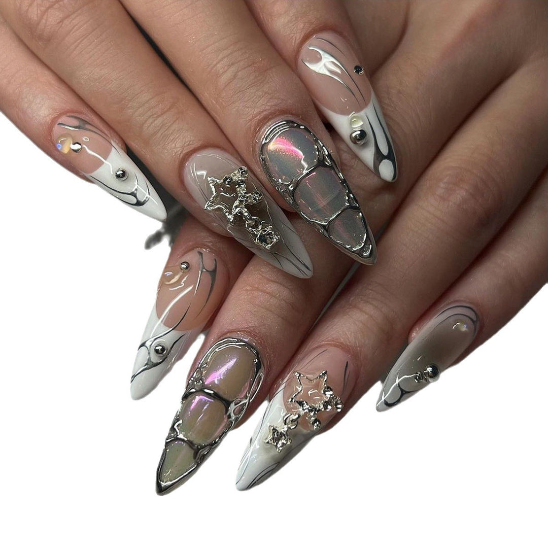Artistic Stiletto Nail Extensions with Metallic Accents Stornfield