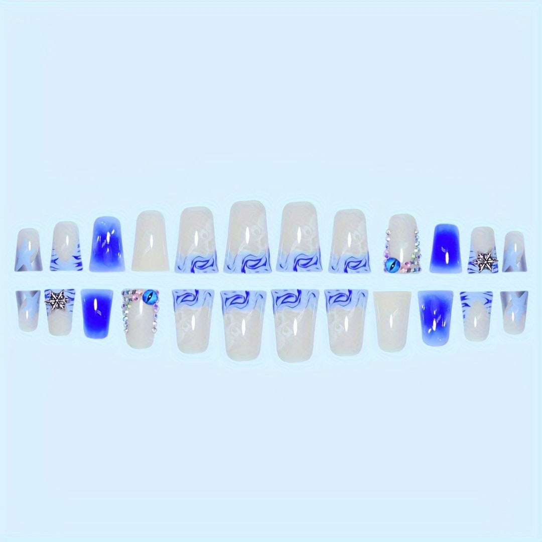 Decorative Press-On Nail Art Set with Gemstone Accents Stornfield
