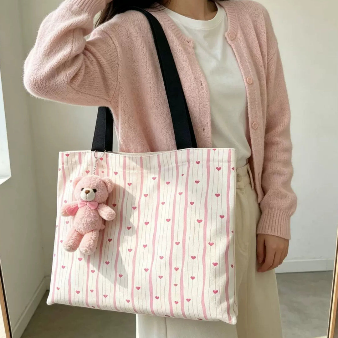 Cute Heart Pattern Canvas Tote Bag