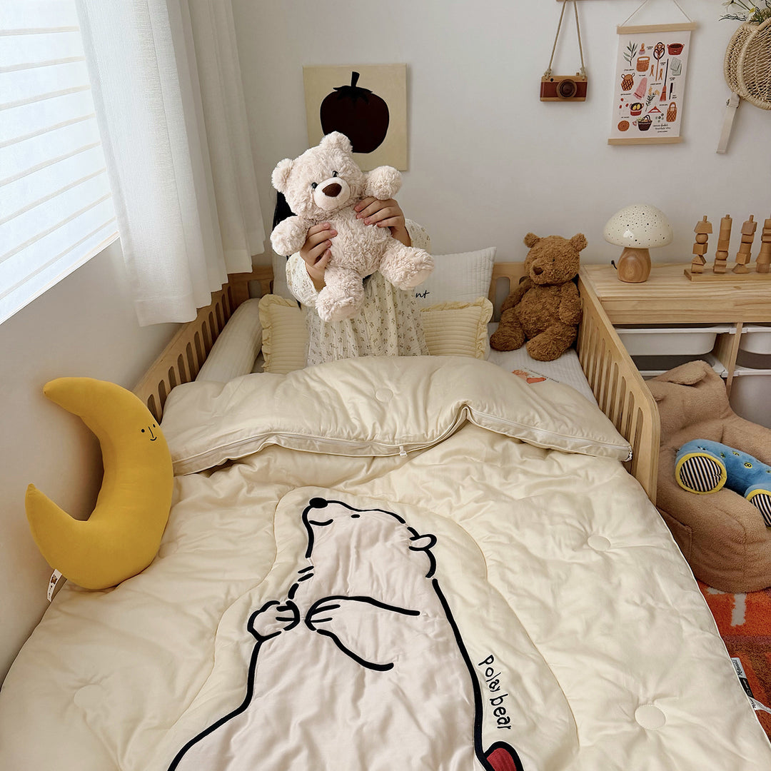 Toddler Quilted Cotton-Blend Cartoon Polar Bear Comforter Bedding Set