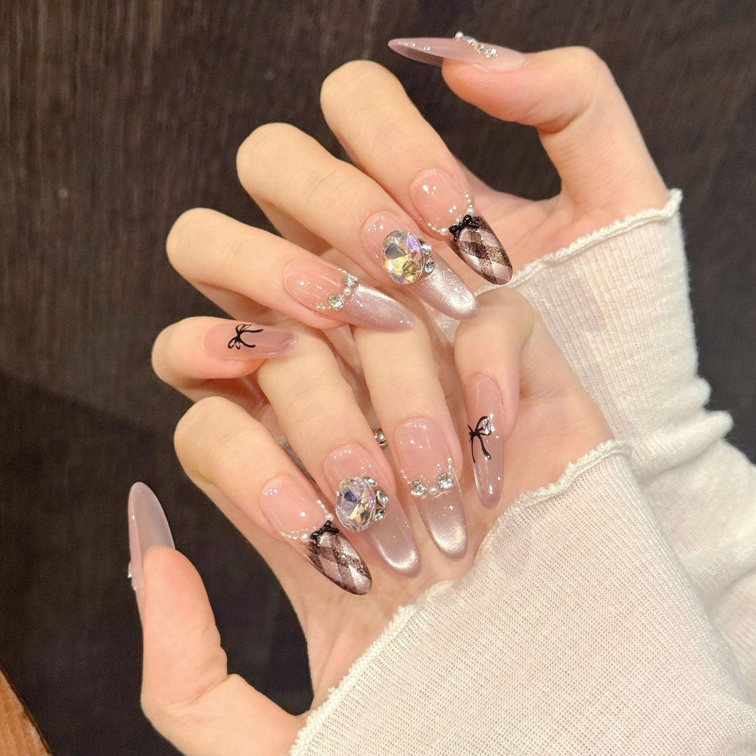 Glamorous Stiletto Press-On Nail Art with Gem Accents