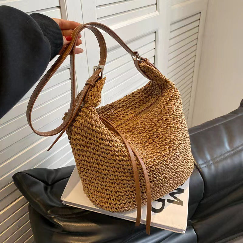 Cultivated raffia shoulder bag with leather accents Stornfield
