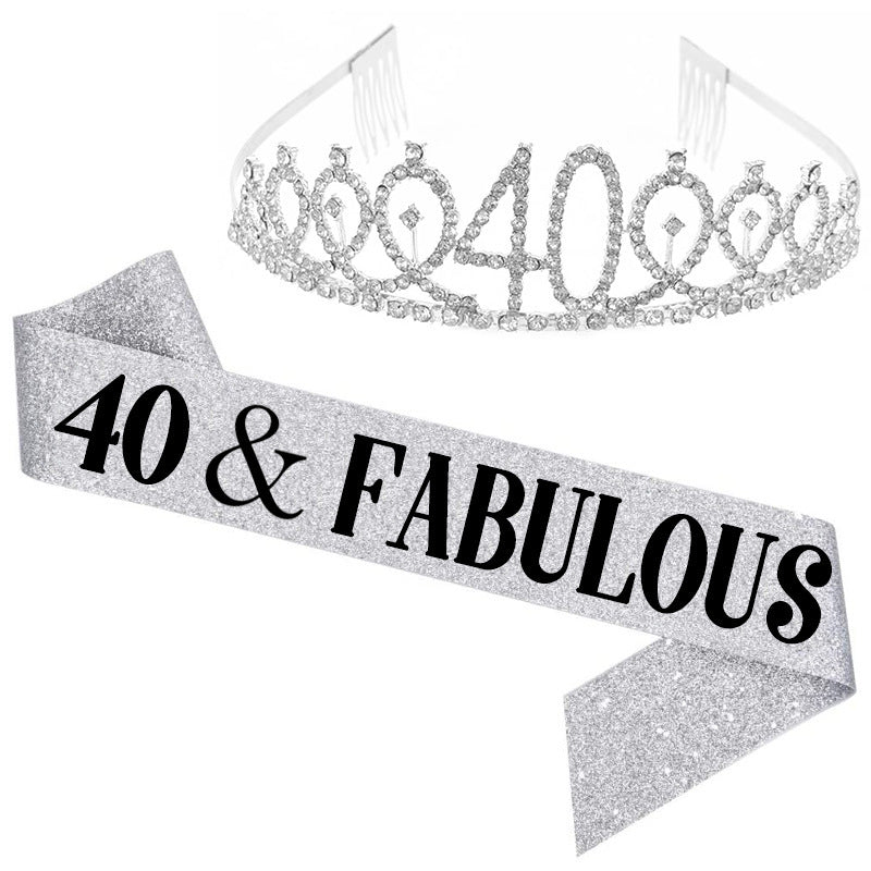 Girl Glittering Birthday Crown and Sash Set Stornfield