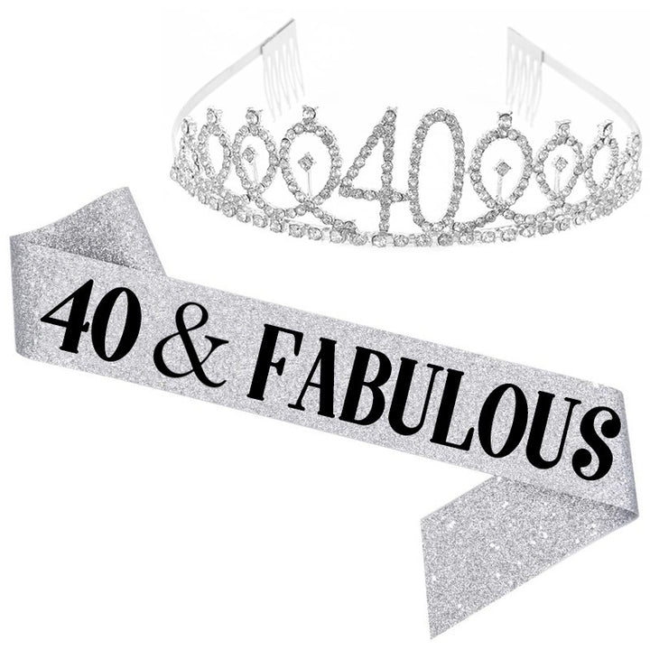 Girl Glittering Birthday Crown and Sash Set Stornfield