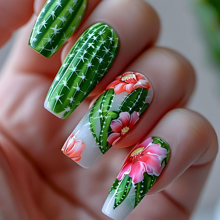 Artificial nails with blooming cactus design Stornfield