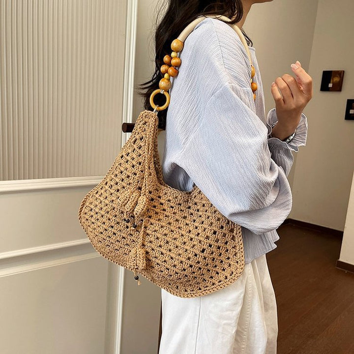Handcrafted Macrame Shoulder Bag with Wooden Handles Stornfield