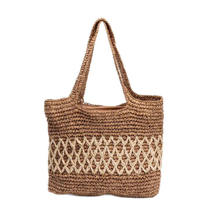 Handmade straw tote bag with decorative pattern Stornfield