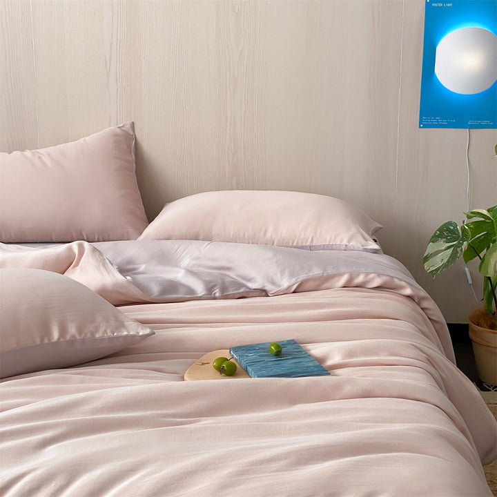 Reversible Cotton Sateen Duvet Cover and Pillowcase Set