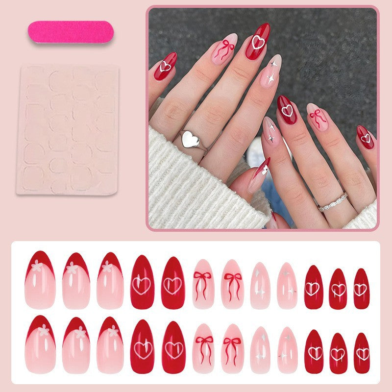 Artificial nail set with romantic hearts and bows Stornfield