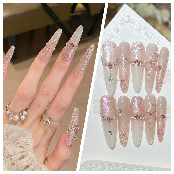 Artistic Stiletto Press-On Nail Set with Charming Patterns Stornfield