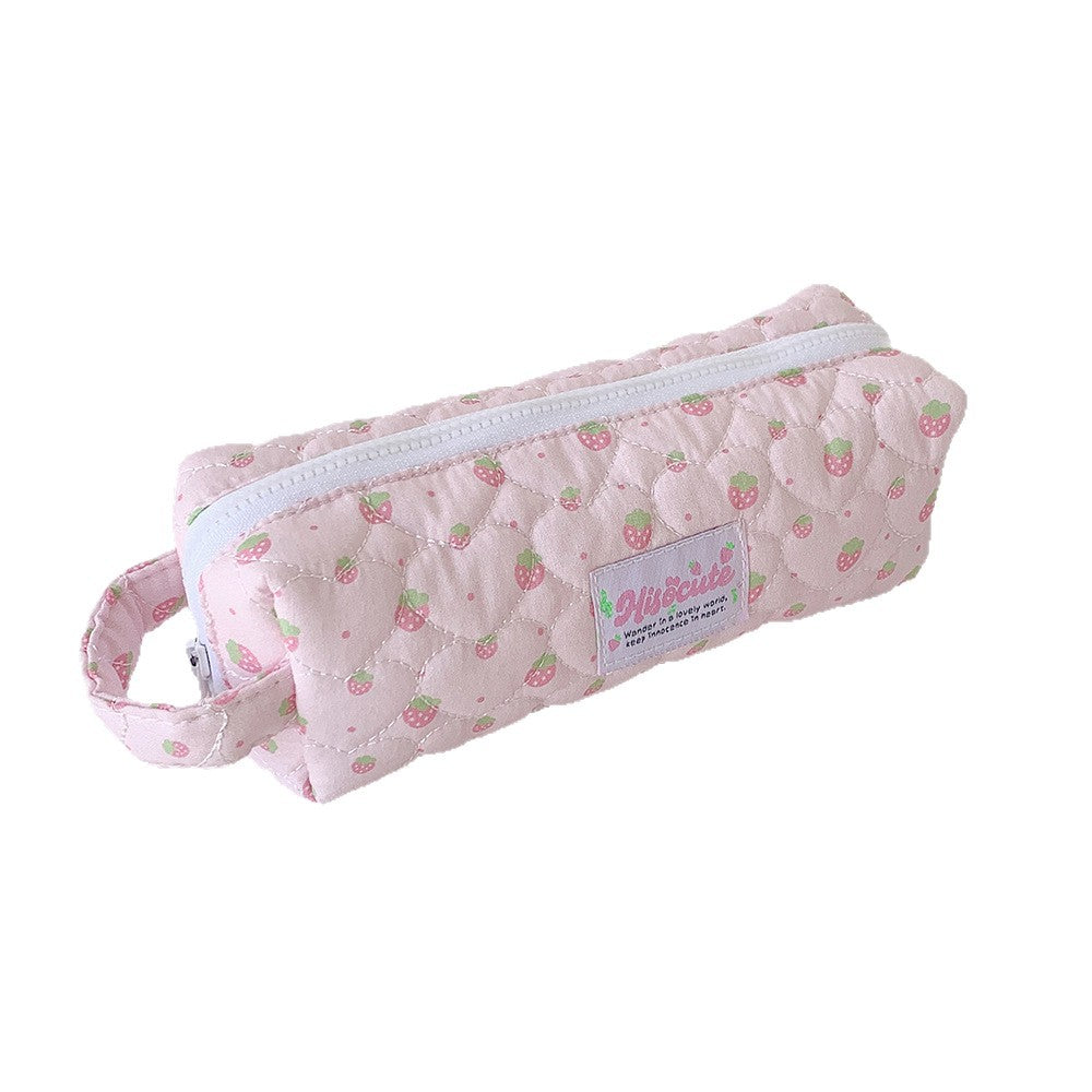 Quilted Strawberry Print Pencil Case