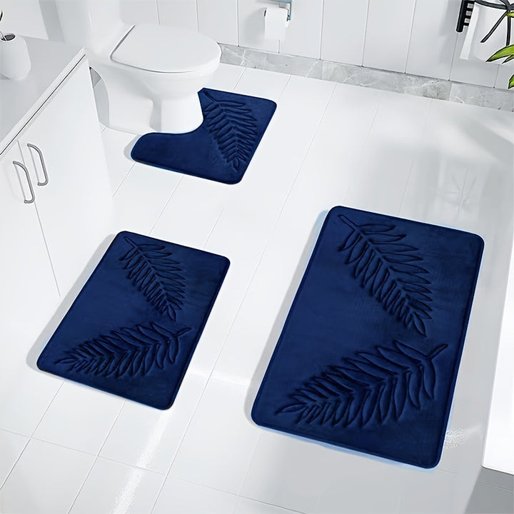 Textured Leaf Print Bathroom Rug Set Stornfield