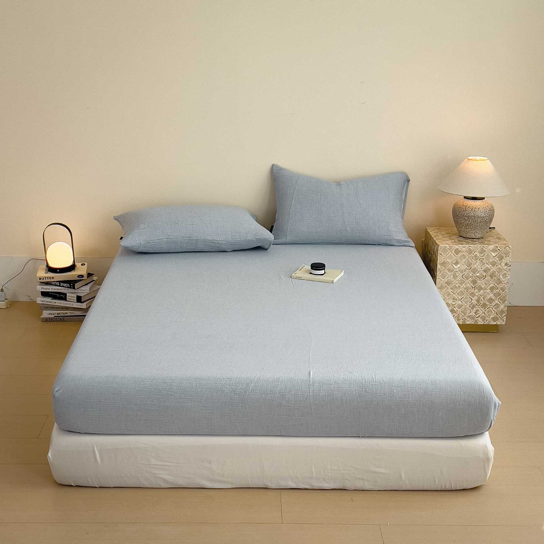 Stonewashed Linen-Blend Deep-Pocket Fitted Sheet Set with Matching Pillowcases
