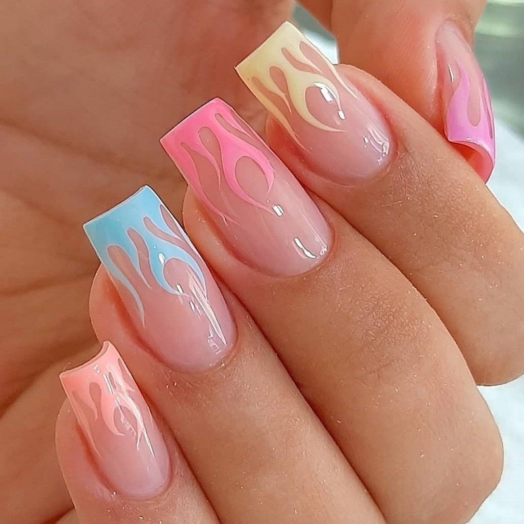 Nail art set with creative gradient and stylish flame details Stornfield