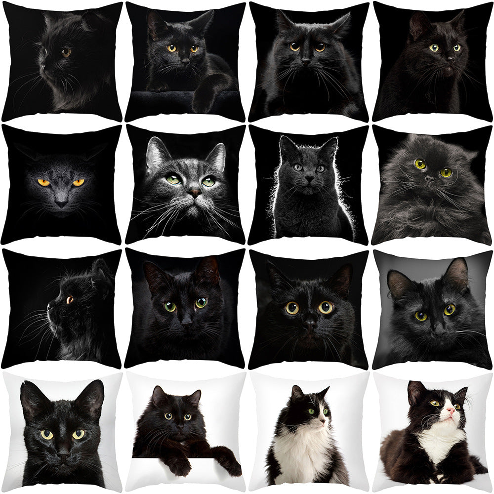 Photoreal Cat Portrait Square Pillow Cover with Concealed Zipper Linen-Blend