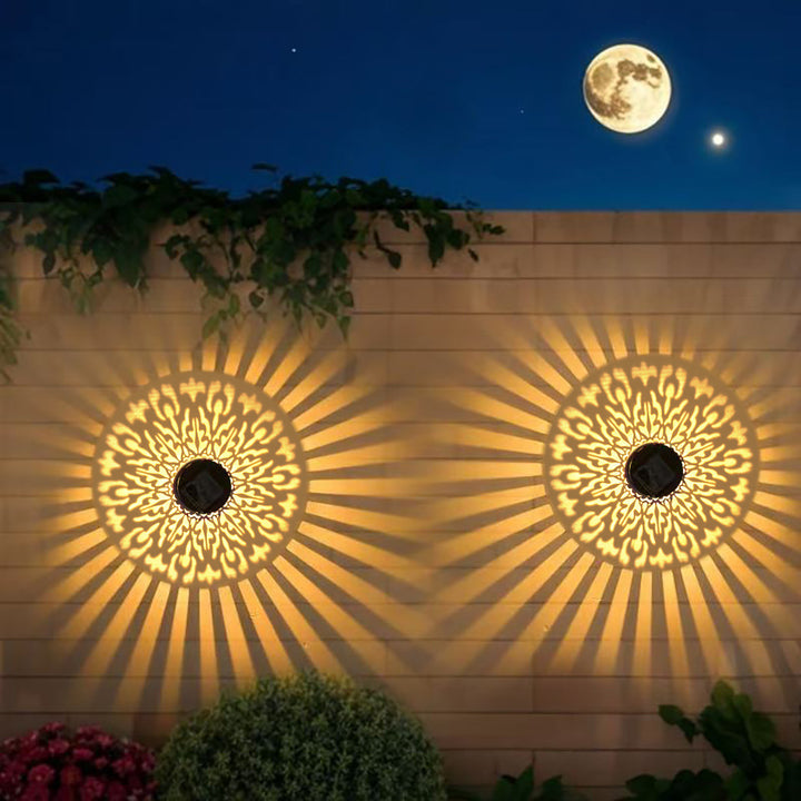 Decorative Solar Wall Lantern With Moroccan Cutout Projection Metal Outdoor Sconce Pair Stornfield