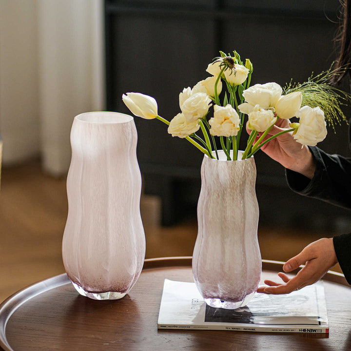 Handblown Textured Decorative Glass Vase with Organic Curved Silhouette Stornfield