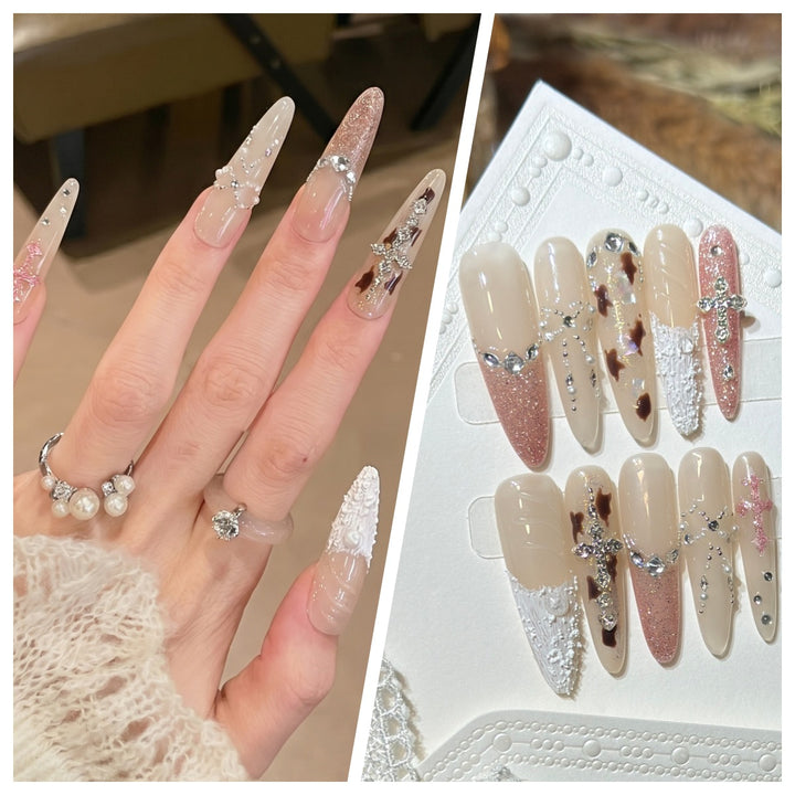 Artistic Stiletto Press-On Nail Set with Charming Patterns Stornfield