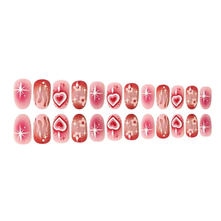 Artificial nail set with romantic heart design and sparkling accents Stornfield