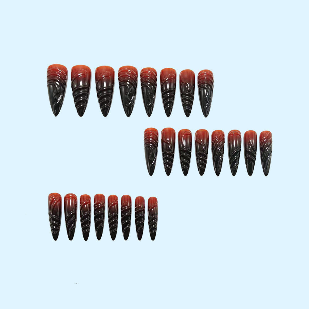 Acrylic Nail Set with Elegant Tips and Black-Red Gradient Color Stornfield
