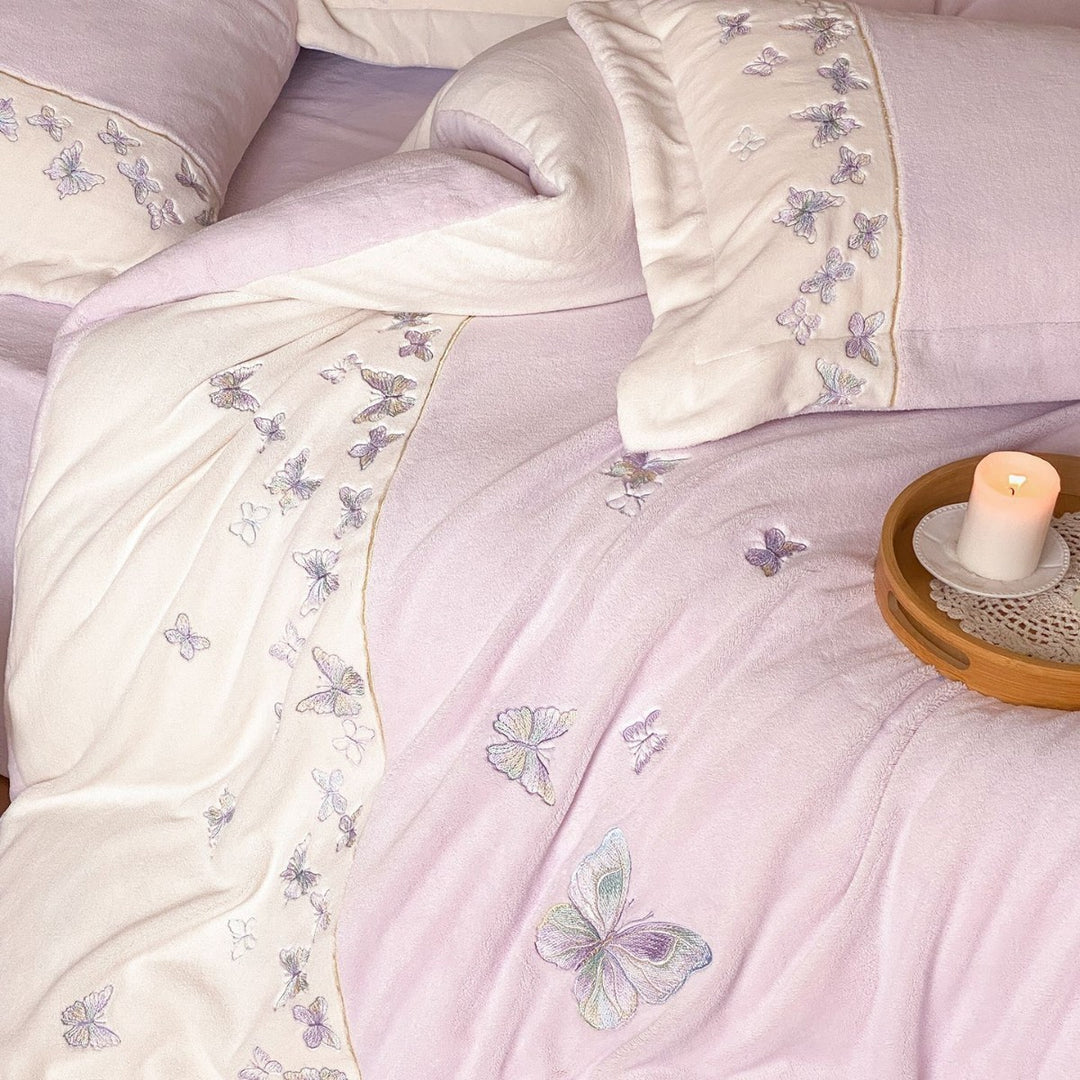 Embroidered Butterfly Cotton Sateen Duvet Cover Set with Pillow Shams
