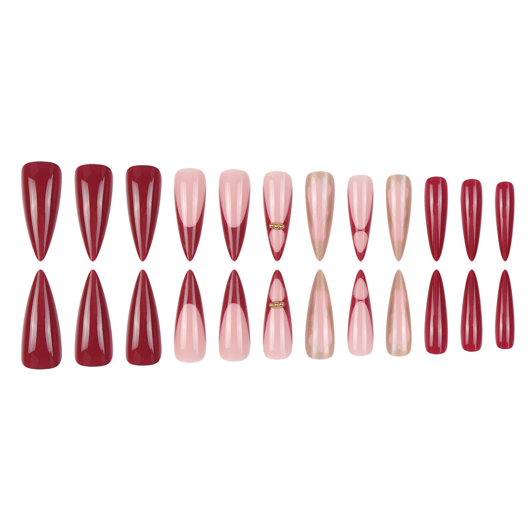 Gradient Stiletto Press-On Nails with Gold Accents Stornfield