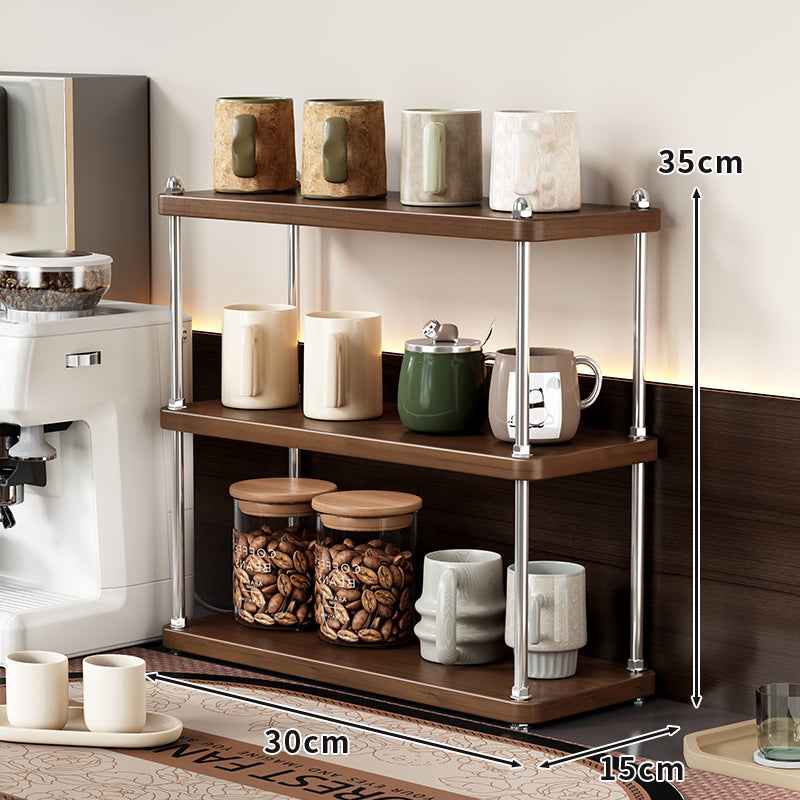 Triple-Tier Countertop Coffee Station Organizer Shelf with Stainless Steel Posts