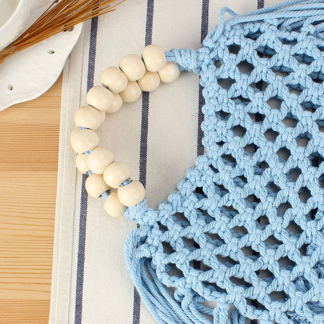 Handmade Macrame Bag with Wooden Handles Stornfield