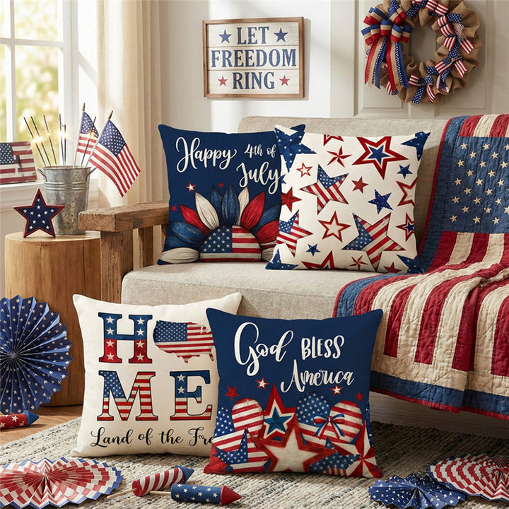 Patriotic Decorative Throw Pillow Cover with USA Map and 'Home' Typography