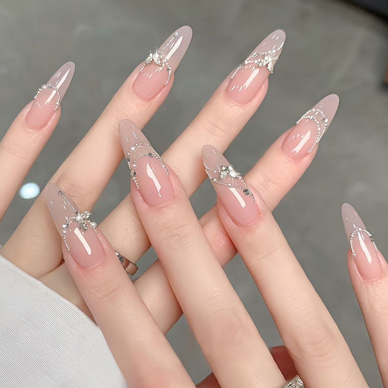 Elegant Stiletto Press-On Nail Art Set with Crystal Accents Stornfield