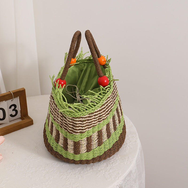 Handmade basket bag with cheerful garden design Stornfield