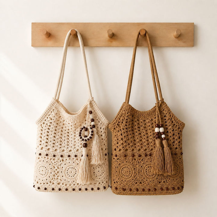 Hand-knotted shoulder bag with playful fringe design Stornfield