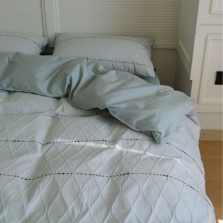 Quilted Cotton Duvet Cover Set with Pillow Shams and Bed Skirt