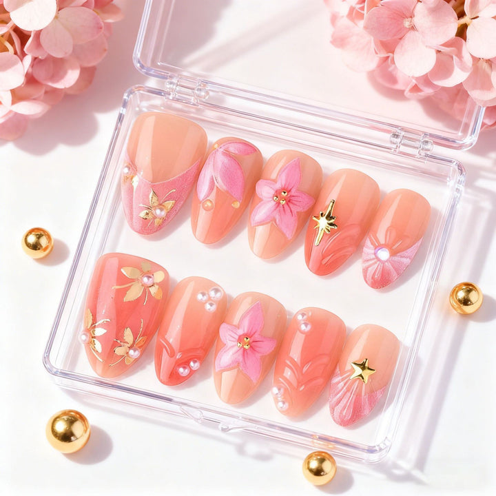 Floral Embellished Press-On Nail Art Stornfield