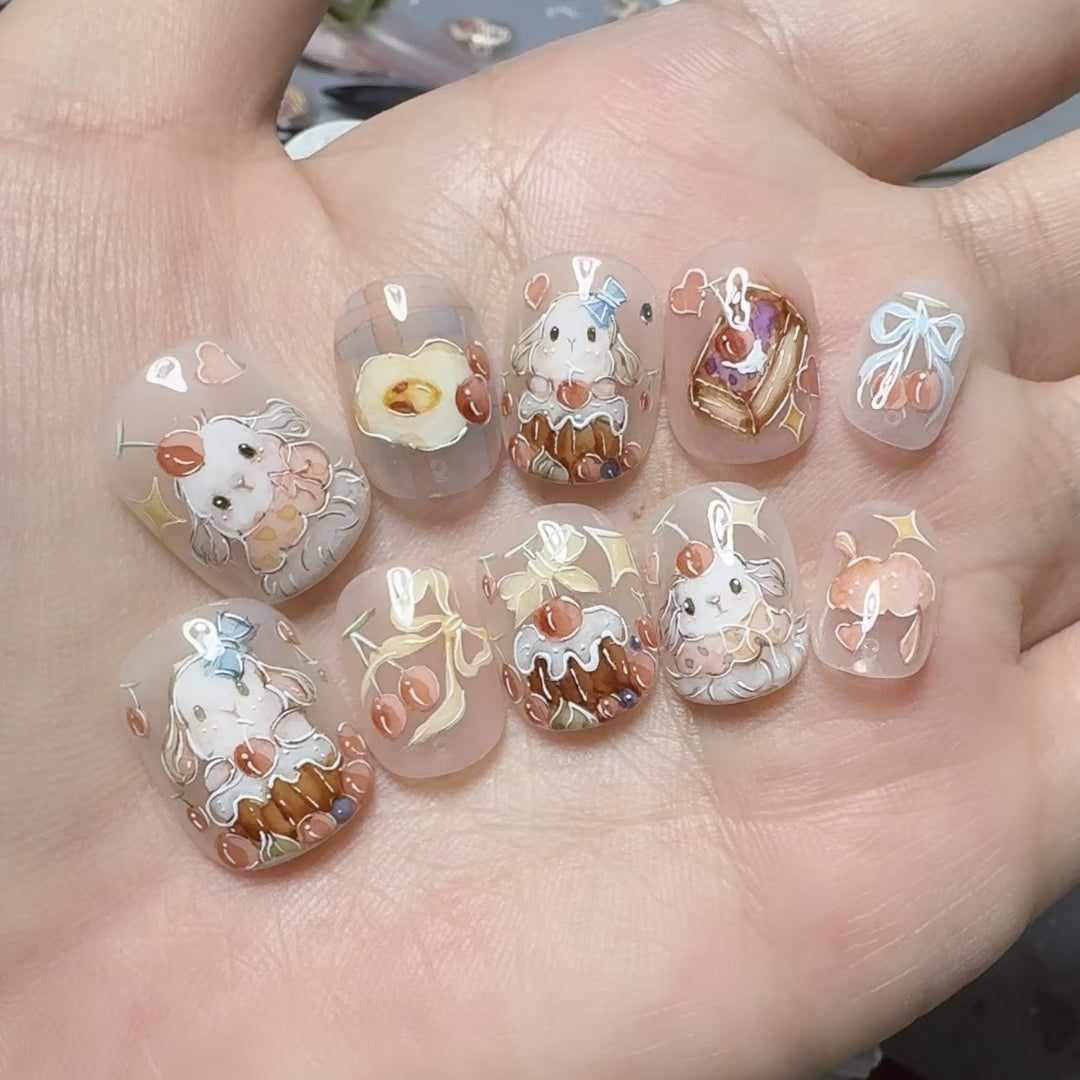 Whimsical Animal-Themed Press-On Nail Art Set 1790745682