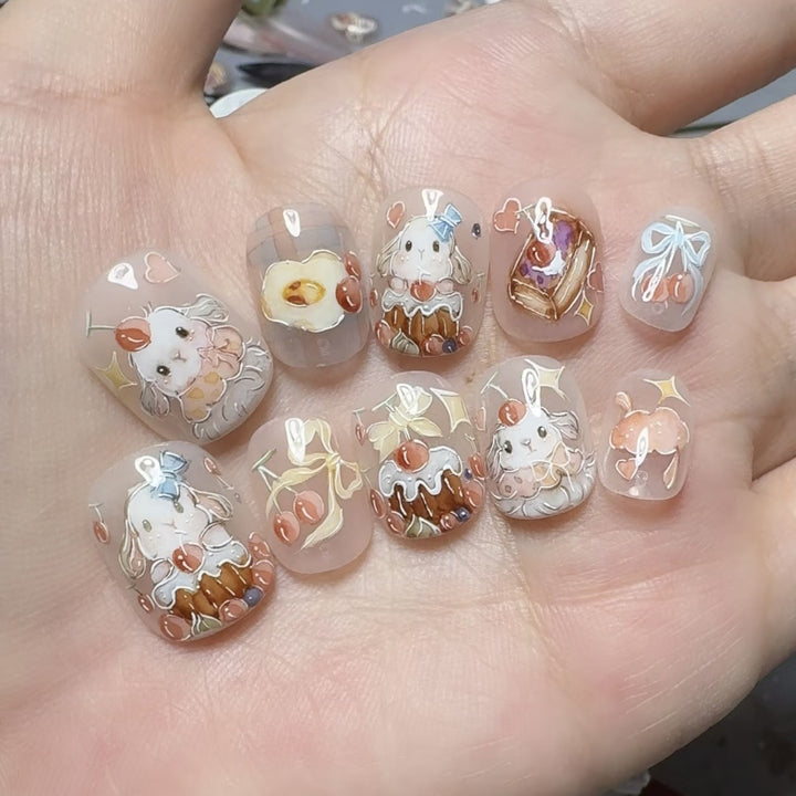 Whimsical Animal-Themed Press-On Nail Art Set 1790745682