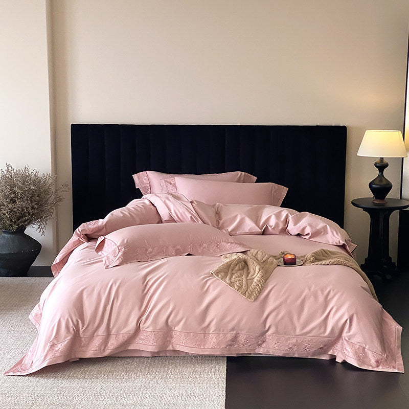 Luxury Cotton-Sateen Duvet Cover Set with Lace-Trim Hem & Decorative Pillow Shams