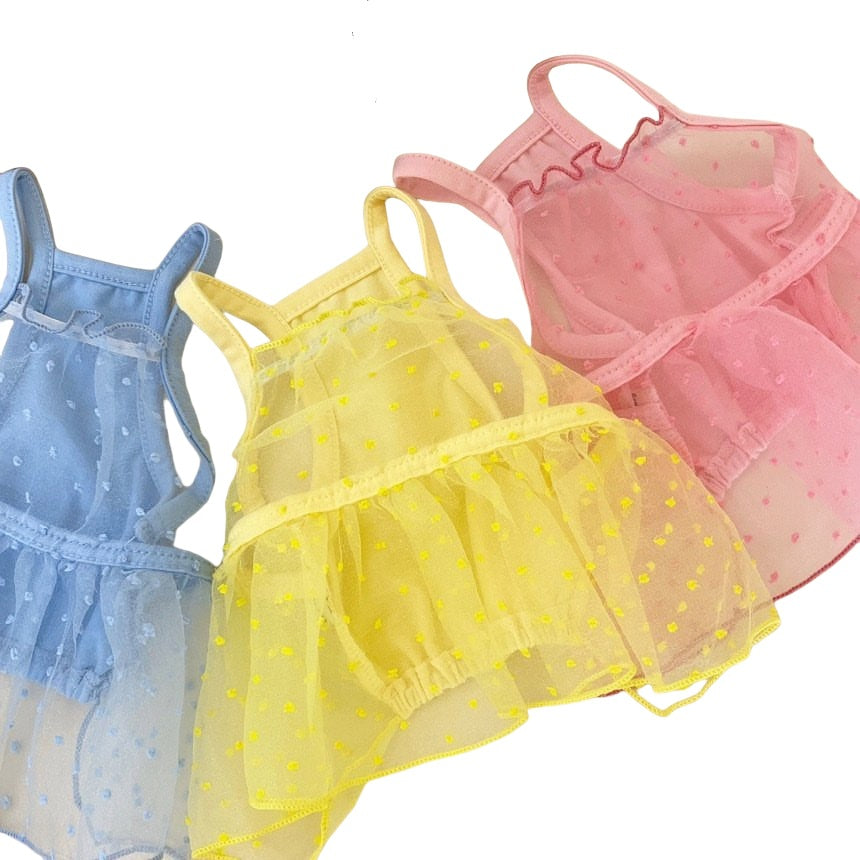 Small Dog Tulle Dot Tutu Dress with Harness Access & Adjustable Back Straps