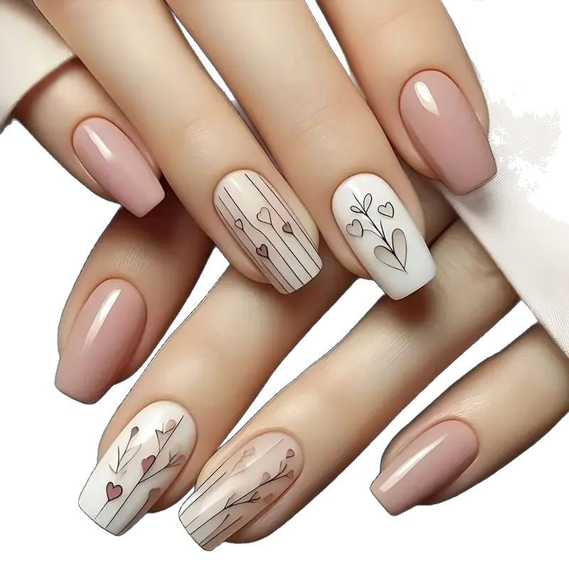 Elegant Heart-Themed Acrylic Nail Art Stornfield