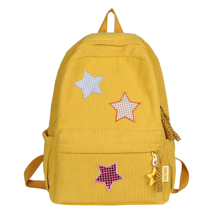 Fun Star Patterned Corduroy School Backpack Stornfield