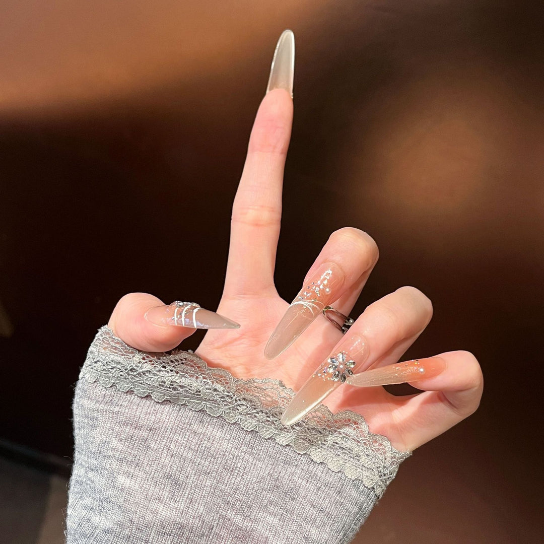 Elegant Stiletto Press-On Nail Extensions with Rhinestones Stornfield