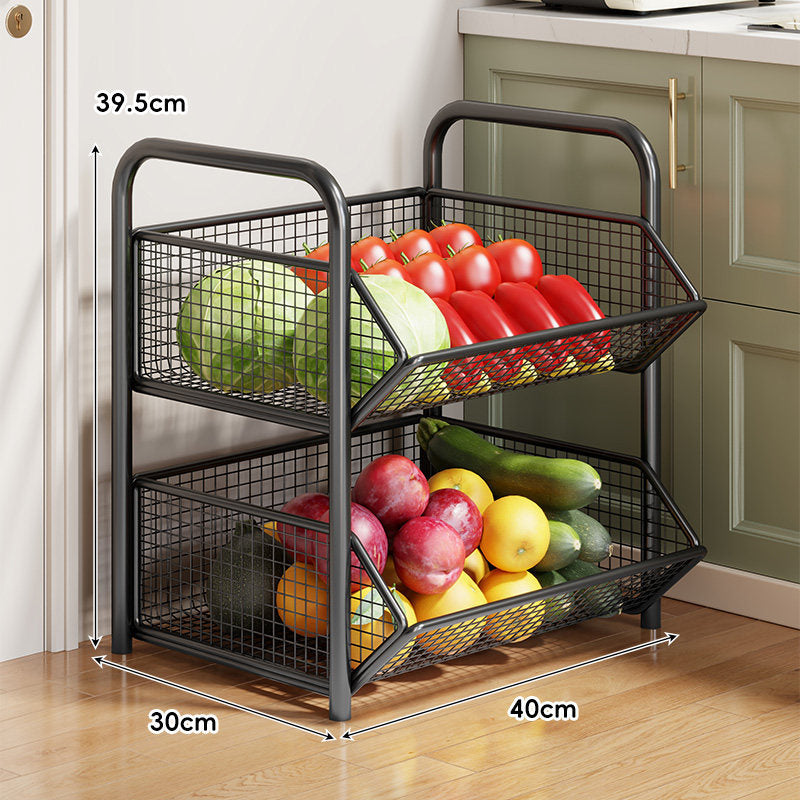 Three-Tier Rolling Mesh Produce and Pantry Storage Cart with Swivel Casters