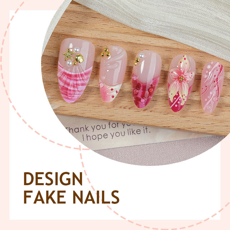 Creative nail art set with romantic flower pattern and sparkling accents Stornfield