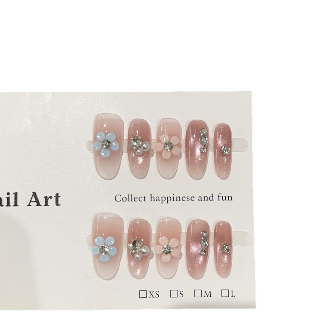 Flower Embellished Press-On Nail Art