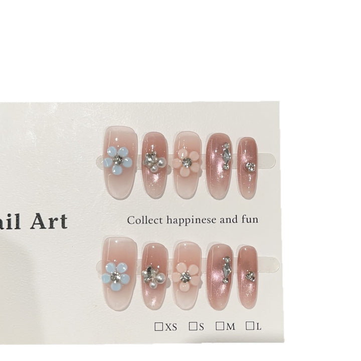 Flower Embellished Press-On Nail Art