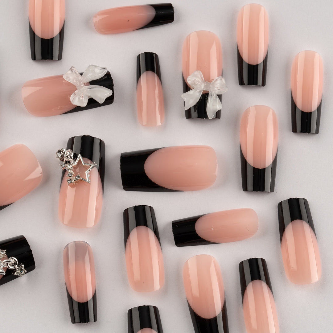 Glamorous artificial nail set with 3D bows and glitter decorations Stornfield