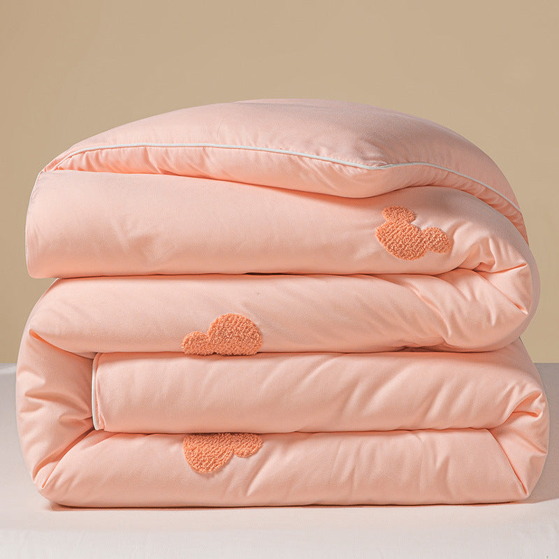 Plush Reversible Embroidered Comforter with Chenille Heart Appliqué